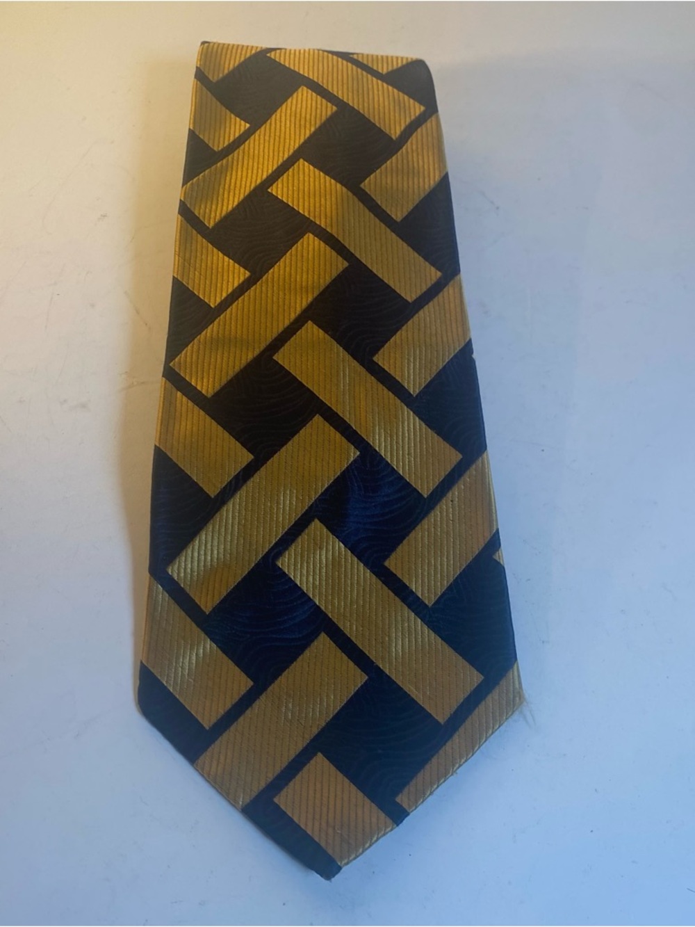 Vintage Christian Dior Sold Wide Geometric Blue & Gold Tie